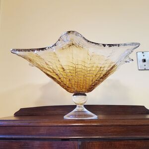 Large Centerpiece Statement Piece Amber Gold and Clear Glass